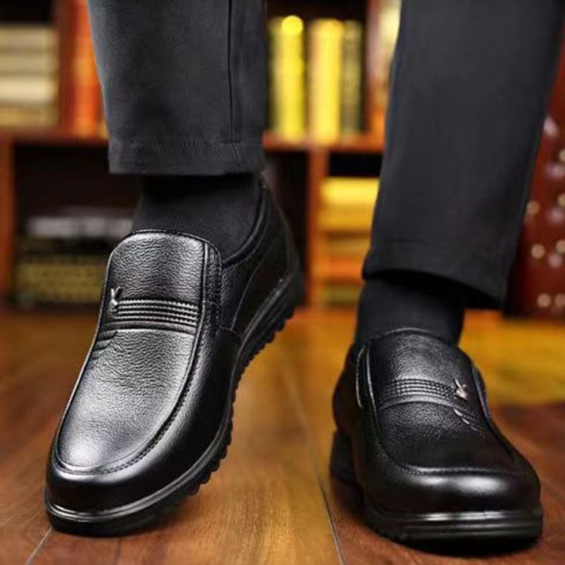 ASSKLO New Men's Leather Shoes PU Leather Thick Fashion Soft Soled Formal Leather Breathable Loafers Slip on Black Driving Male Shoes Men's Loafers men Casual shoes black