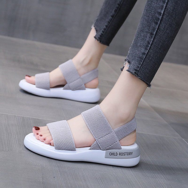 ASSKLO New Sandals Women Ins Soft Sole Elastic Band Korean Version Wild Sports Women's Shoes Tide ladies shoes girls shoes Pregnant women's shoes Maternity shoes Open Shoes Grey Black