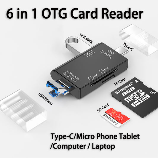 PAFEL 6 in 1 OTG Type C Card Reader USB 2.0 TF Micro SD Smart Memory Flash Drive Adapter Micro Phone Accessories Multifunction Card Reader