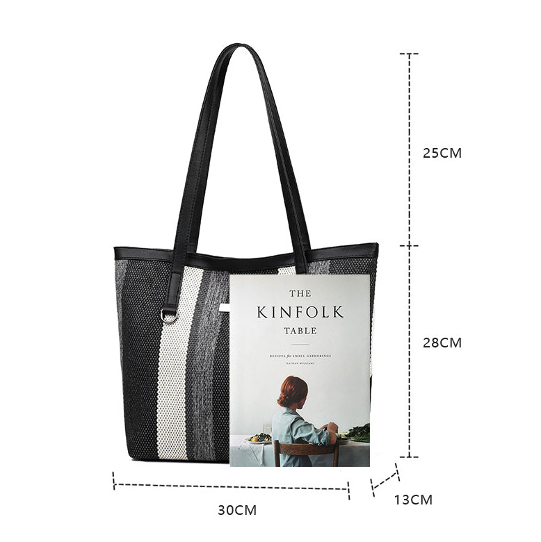 New Arrivals Women's Bags Tote Bags Stripe woven splicing shoulder PU bag