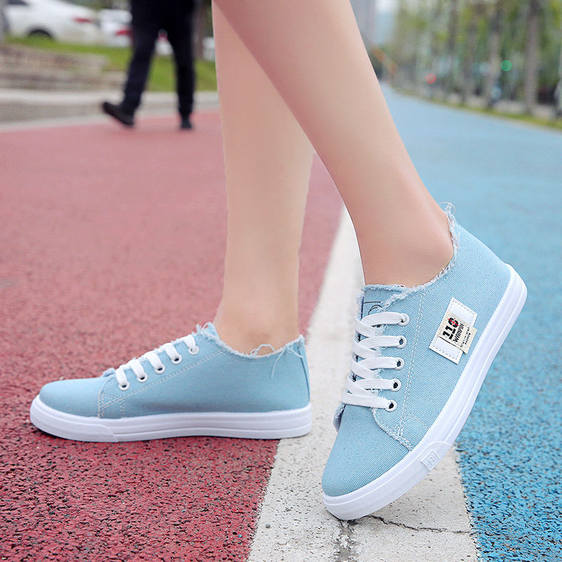 ASSKLO rubber flat shoes canvas shoes sports shoes classic women's shoes ladies shoes slip resistant breathable denim casual shoes running shoes student girl sneakers fashion gifts black blue white