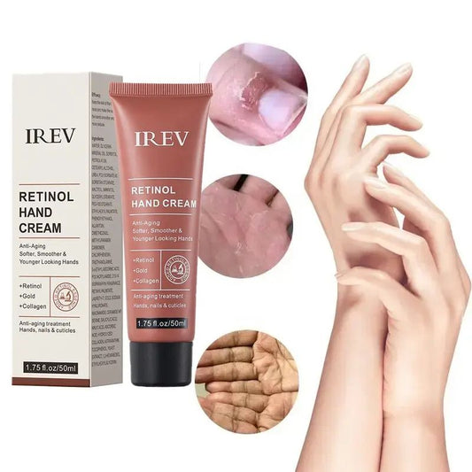 IREV Retinol Hand Cream - with Retinol Gold Collagen - Antiaging Hand Treatment Cream Softens Smoothes Protects Hands Nails Cuticles - For Younger Looking Hands Vitamin A Minimises Age Effect on Skin