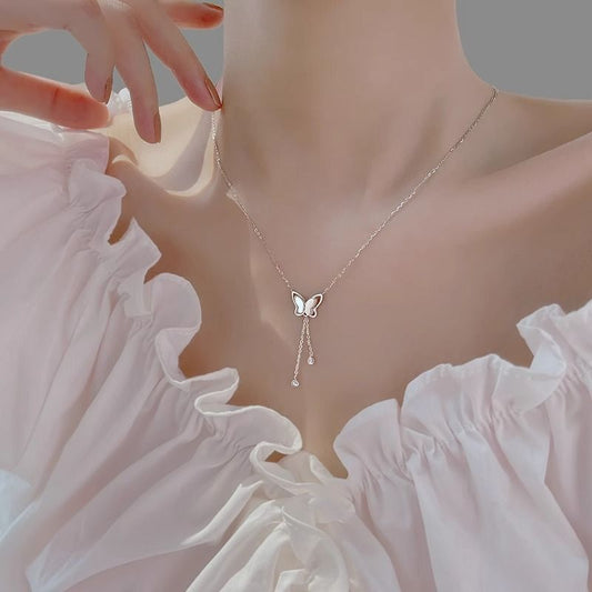 Women's Necklaces White Shell Tassel Butterfly Necklace Light luxury niche clavicle chain Tassel Chain