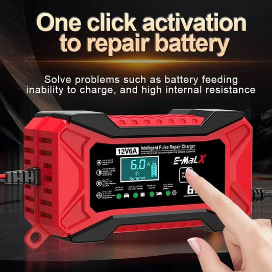 12V 6A Car Battery Charger Fully Automatic Intelligent Pulse Car Motorcycle Ship Battery Charger Pulse Repair LiFePO4 14.6V Smart Fast Charge AGM Deep Cycle GEL Lead-Acid Charger For Auto Motorcycle