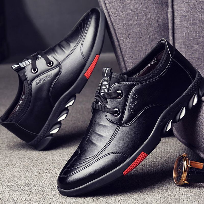 ASSKLO PU leather shoes men's leather casual shoes sport sneaker footwear business leather shoes men's leather shoes dress shoes lace-up shoes fashion versatile casual shoes driving shoes men Black