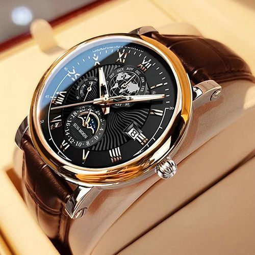 New Arrivals 2025 Men Watches Fashion Top Luxury Luminous Calendar Men's Sport Watch Quartz Male Wristwatch Moon Phase Leather Strap Wrist Watch Date Watches Man clock