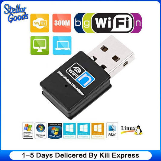 300Mbps 2.4Ghz Wireless Network Card Wifi Receiver USB Ethernet to Wifi Adapter Mini WIFI Signal Receiver Transmitter Signal Extender for Laptop