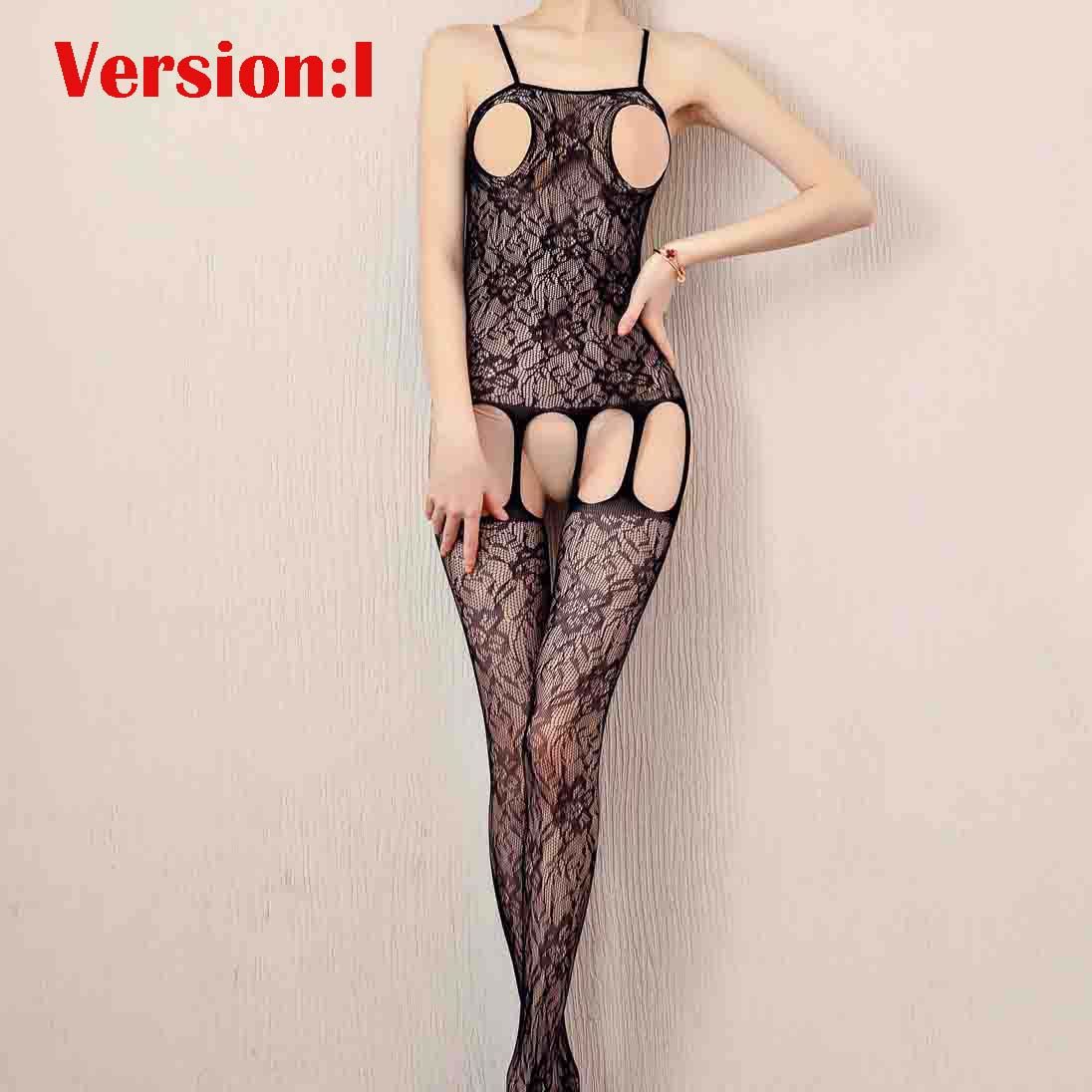 Women's Sexy Bodystocking Lingerie Crotchless Plus Size Fishnet Nightwear Tights See Through Bodysuit Clubwear Sleepwear Gift for Wife Girlfriend 9 Styles Option