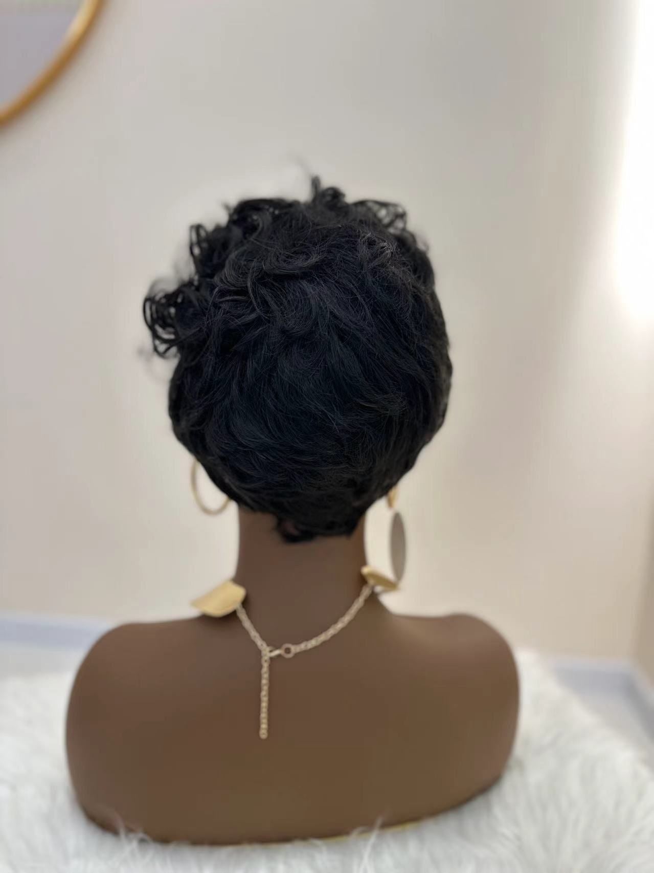 Synthetic Short Curly Wigs - 6 Inch 1B Black | Natural Look(African Women, Quick Install, Birthday Gift)