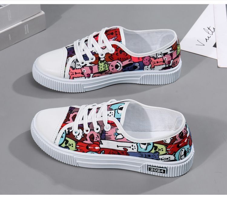 ASSKLO Canvas Flats Shoes Large Size Casual Sports Lady Shoes Sneakers Woman Shoes Women Low Top Classic Board Shoes Slip-ons Shoes Loafers Street Shoes Female Student Shoes Breathable colorful red