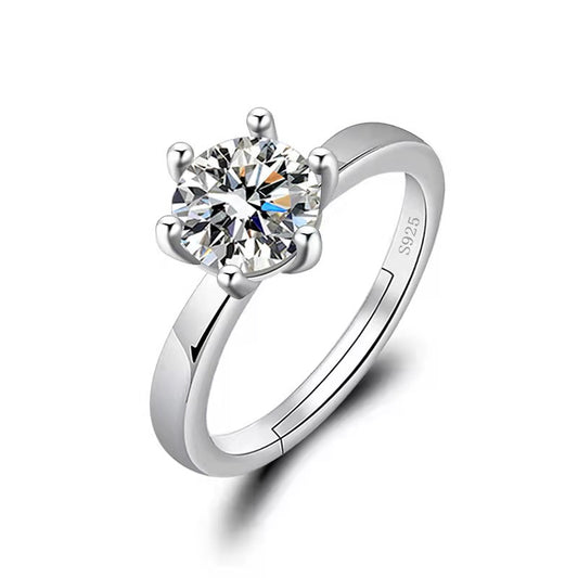 Classic Diamond Ring Jewelry Ladies Classical Wedding Engagement Ring Gift Silver adjustable