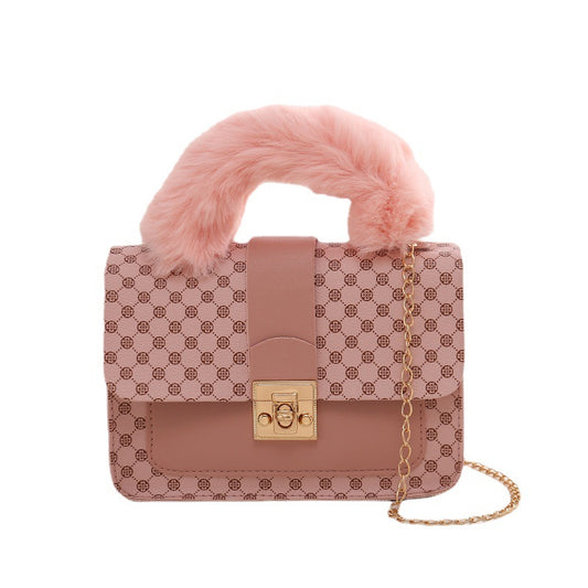 Tote Bags Women's Bag Autumn And Winter New Round Dot Small Square Bag Fashionable And Simple Diagonal Cross Bag Single Shoulder Bag Plush Handbag