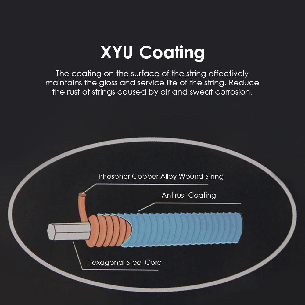 6 PCS Guitar Strings Acoustic Guitar Strings Steel Core Rust Proof String with Coated Phosphor Copper For High Moderate Hardness