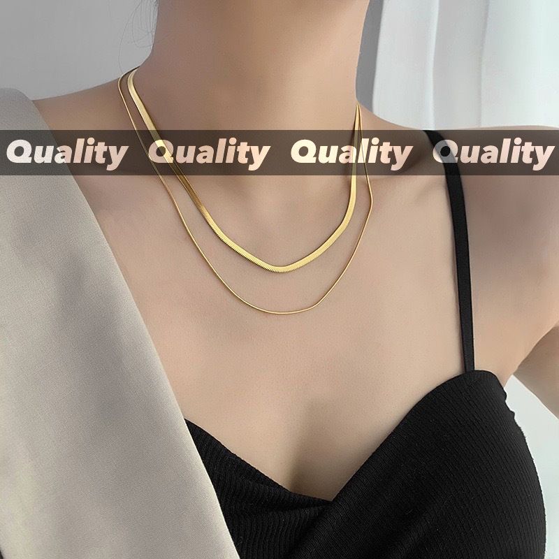 2 PCS/Set Titanium Steel Double Layered Necklace Fashionable Non-Fading High Quality Necklace Women's Personalised Collarbone NecklaceMulti-Layer Necklace Set