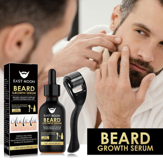 Men's Beard Growth Serum Kit With Derma Roller Stronger Thicker Fuller Beard Serum Set Facial Care Nourishing Thickening Beard Care Oil Set
