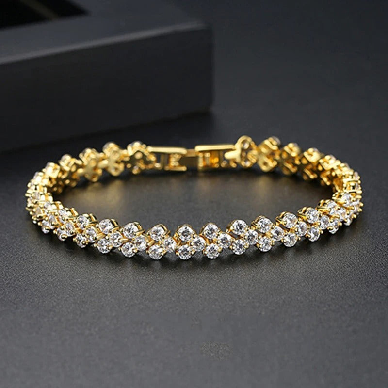 Luxury Roman Crystal Bracelets For Women Fashion Heart Chain Bracelets Rhinestone Bangle Bridal Jewelry Accessories