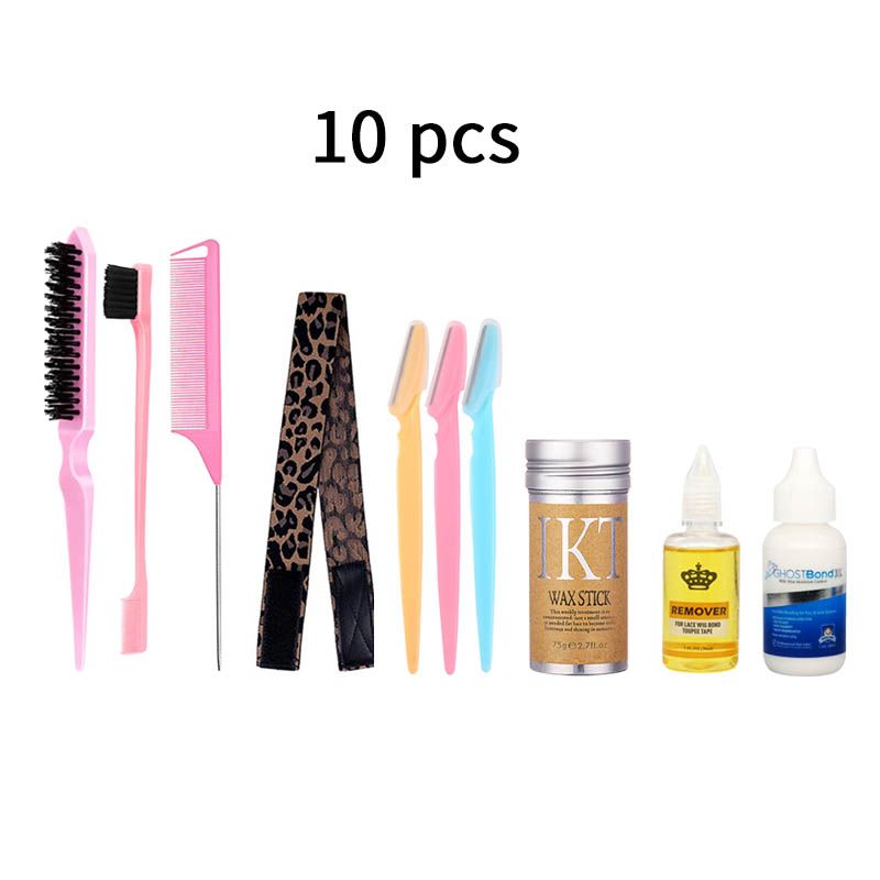10pcs wigs glue,Wig gel remover Wig elasticband, Eyebrow razor Lace wig tool set