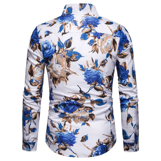 Shirts Men'S Long-Sleeved Floral Shirt Cross-Border Large Size Lapel Slim Shirt Non-Ironing Casual Men'S Wear