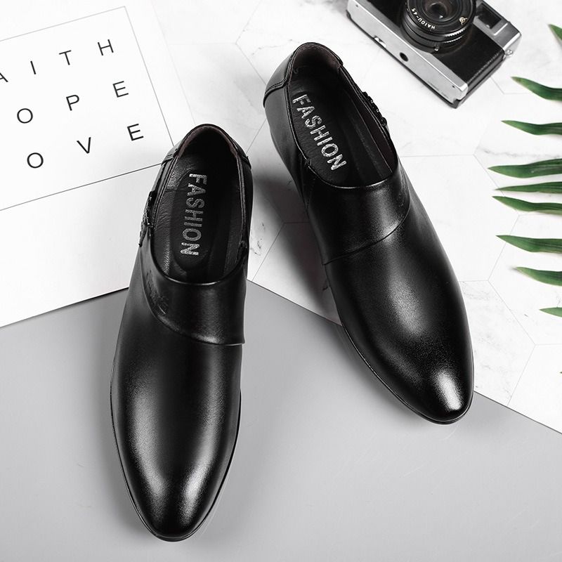 ASSKLO Large Size Full Leather Elegant Men's shoes men's leather shoes Official Shoes British Business Shoes Men Pointed Leather Formal Office Oxford Work high rise Black Men slip on dress loafers