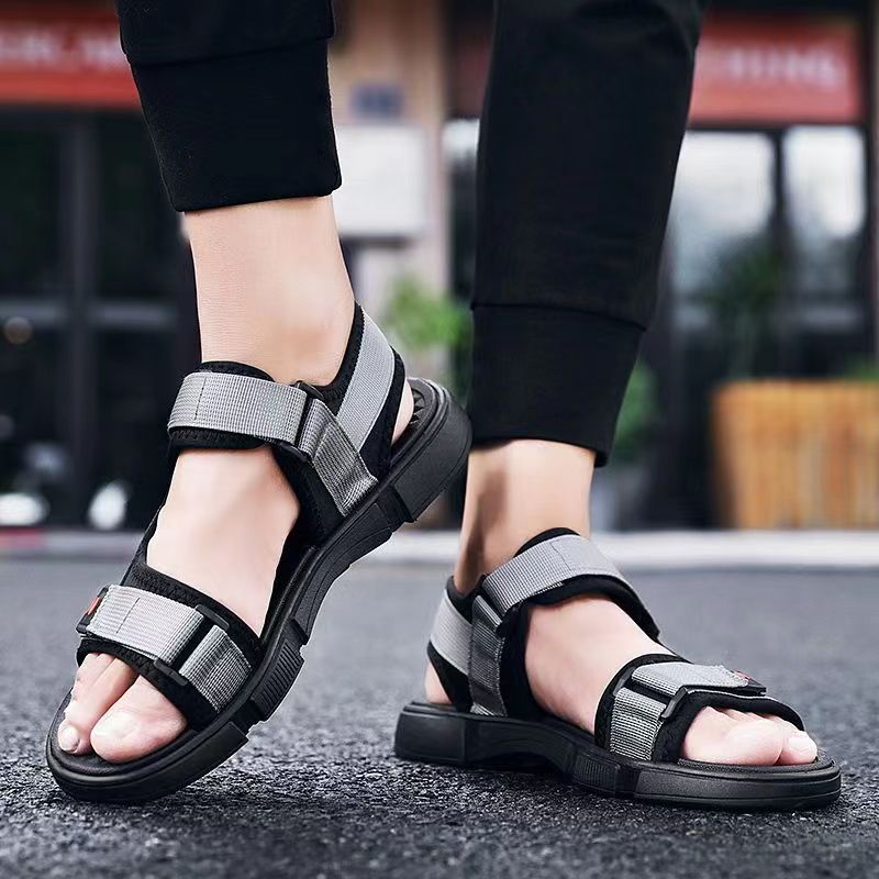 ASSKLO Large Size Men's sandals New fashion summer men's wear-resistant non-slip anti-odor driving shoes can soak couple beach shoes open shoes Black Grey shoes
