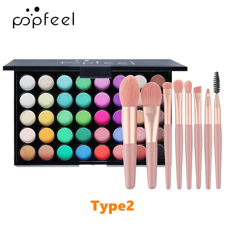 40Colors Eyeshadow Palette with 8 Pcs Eyeshadow Brush Set Waterproof Long Lasting Pressed Powder Cosmetics Women MakeUp popfeel