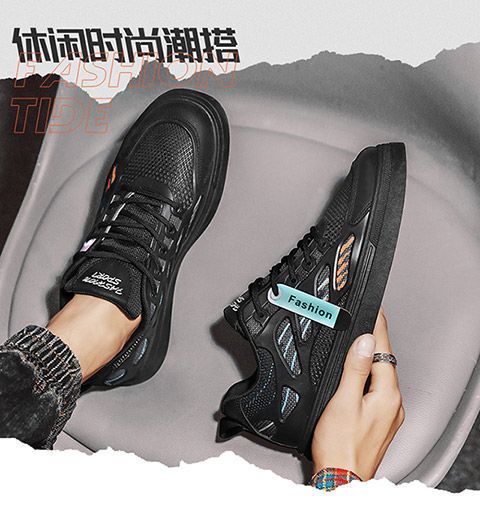 ASSKLO Men's Shoes Sneakers Casual Shoes Versatile fashionable Rubber Flats Leisure Shoes Casual Low-Top Mesh Sneakers Versatile Rubber Outsole Men's Footwear Breathable Mesh Casual Work Shoes black