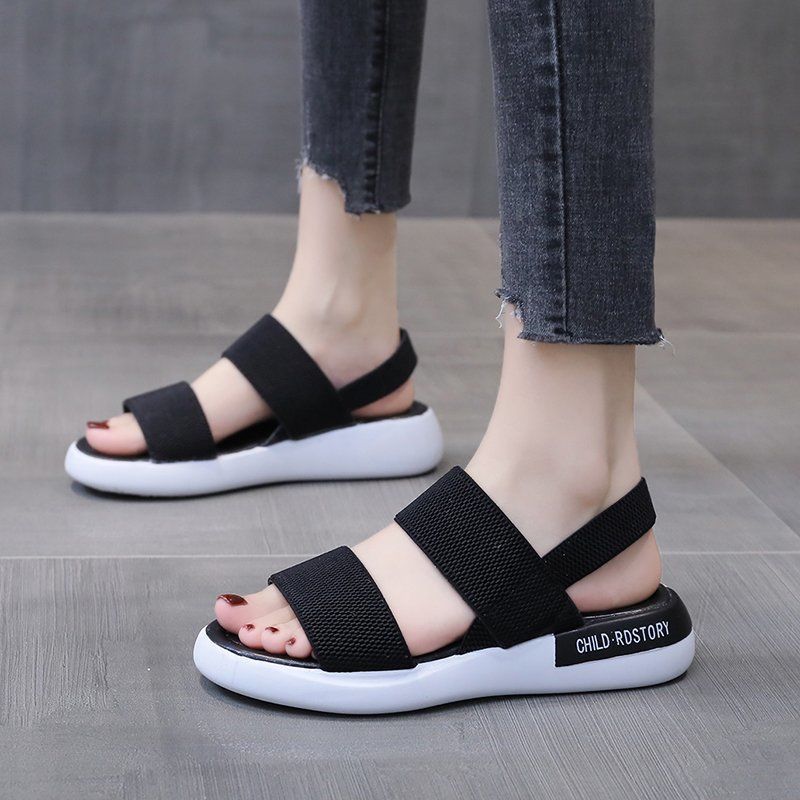 ASSKLO New Sandals Women Ins Soft Sole Elastic Band Korean Version Wild Sports Women's Shoes Tide ladies shoes girls shoes Pregnant women's shoes Maternity shoes Open Shoes Grey Black