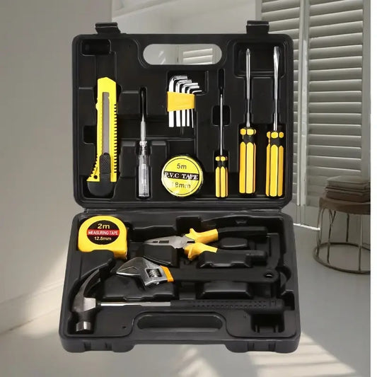 16-Piece Household Tool Set with Wire Crimpers and Iron Handles - Multifunctional Hand Tool Kit for Home Repair, Vehicle Maintenance & DIY Projects - Essential Hammer, Wrench & Screwdriver Combo