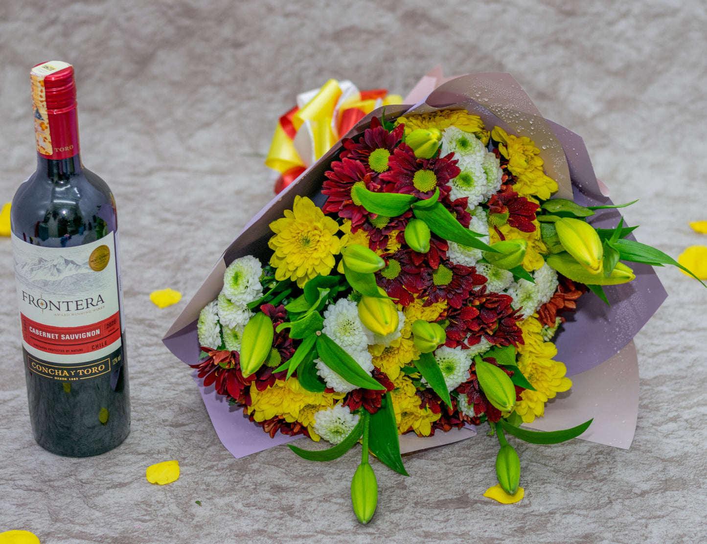 Frontera Wine and a Flower Bouquet.