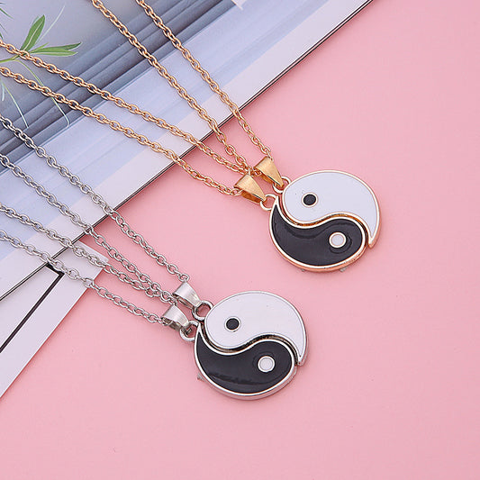 2 pcs/set Hot sale new style stitching gossip yin yang couple necklace Brand MM