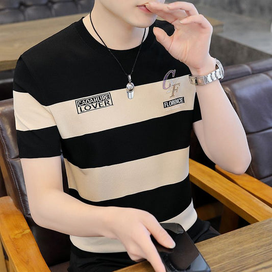 Men's Fashion Harajuku Short Sleeve Business Casual Striped T-Shirt