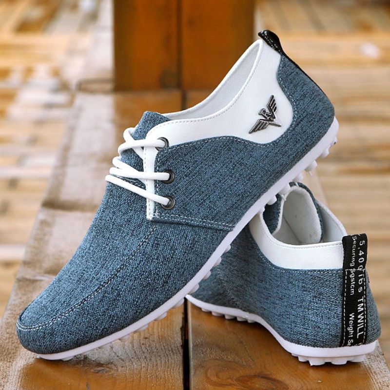 ASSKLO Men Canvas Shoes Men's Bean Shoes Man Sneakers Sports running Shoes Casual Flat Loafers rubber flats shoe Heels Low Top Canvas Lightweight Comfortable Walking Working Driving Cloth Shoes Blue