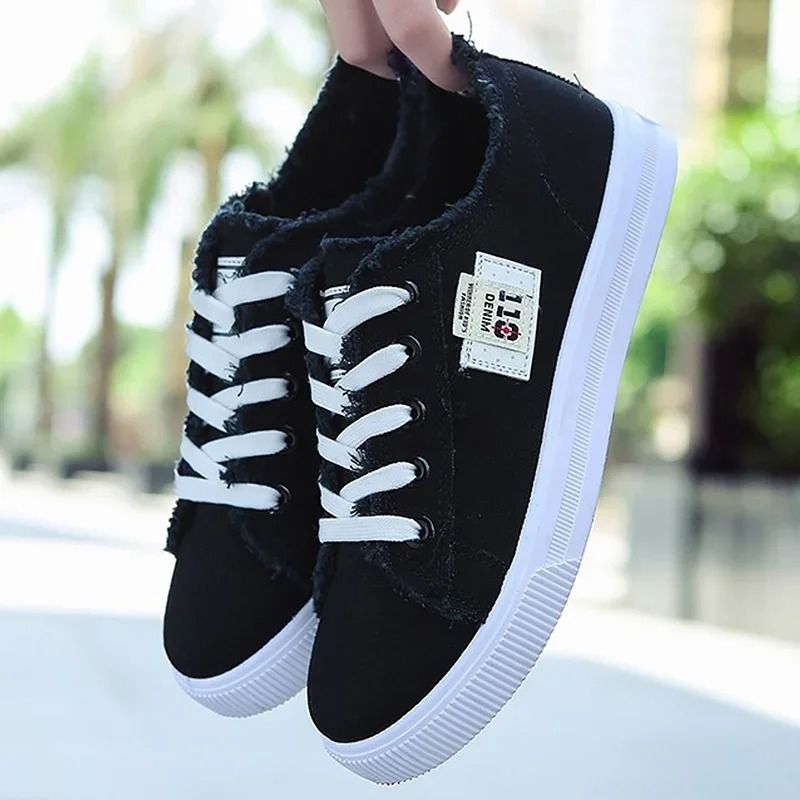 ASSKLO rubber flat shoes canvas shoes sports shoes classic women's shoes ladies shoes slip resistant breathable denim casual shoes running shoes student girl sneakers fashion gifts black blue white