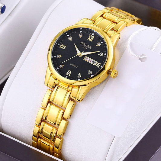Ladies Fashion Simple And Casual Steel Band Dual Calendar Luminous Waterproof Watch Quartz Watch for Women Gift Clock Business And Leisure