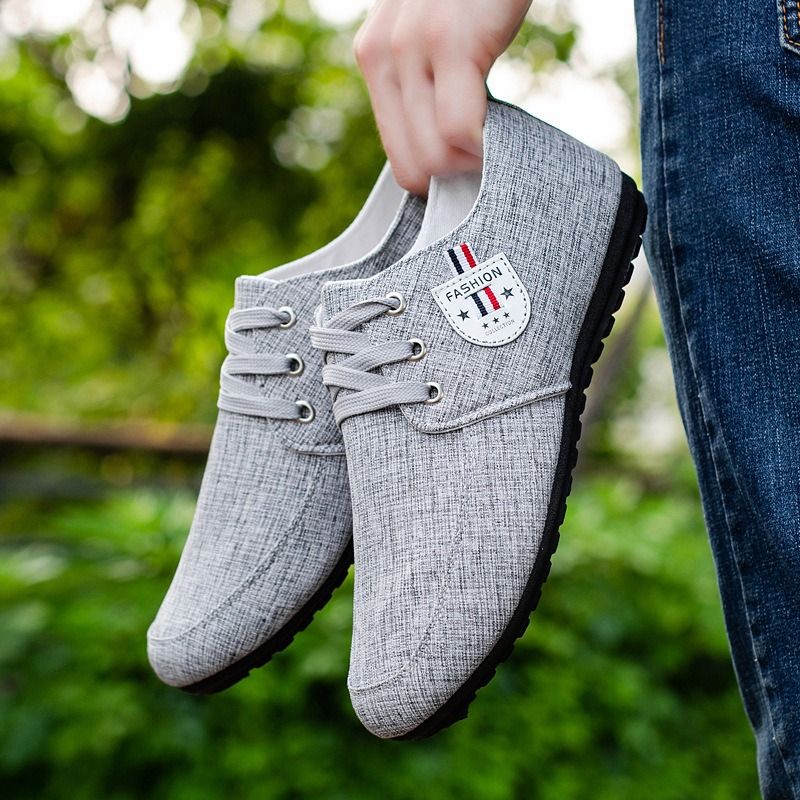 ASSKLO men's shoes bean Shoes canvas shoes soft soled Man Sneakers Sports Casual Flat Loafers rubber flats shoe slip on feet lazy shoes youth trendy shoesrunning shoes sole Breathable lightweigh Grey