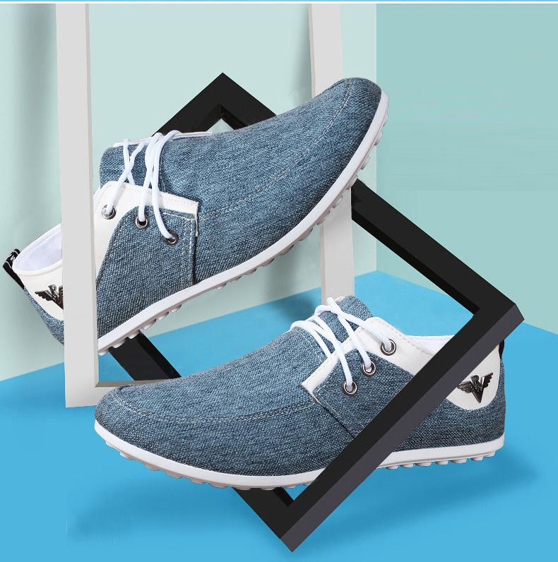 ASSKLO Men Canvas Shoes Men's Bean Shoes Man Sneakers Sports running Shoes Casual Flat Loafers rubber flats shoe Heels Low Top Canvas Lightweight Comfortable Walking Working Driving Cloth Shoes Blue