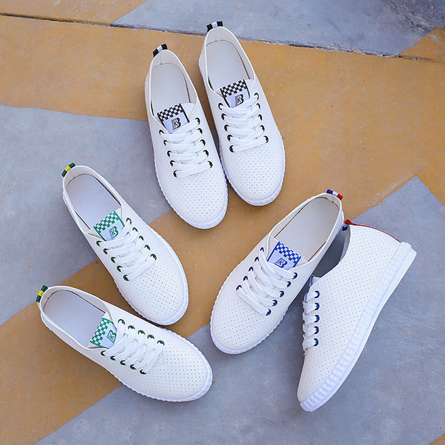 ASSKLO Women's Shoes Large Size Small White Shoes Flats Casual Shoes Sneakers Version Lace-up Soft Leather Shoes Ladies Shoes Girls School Outdoor student Shoes Fashion Round Toe Comfort white blue