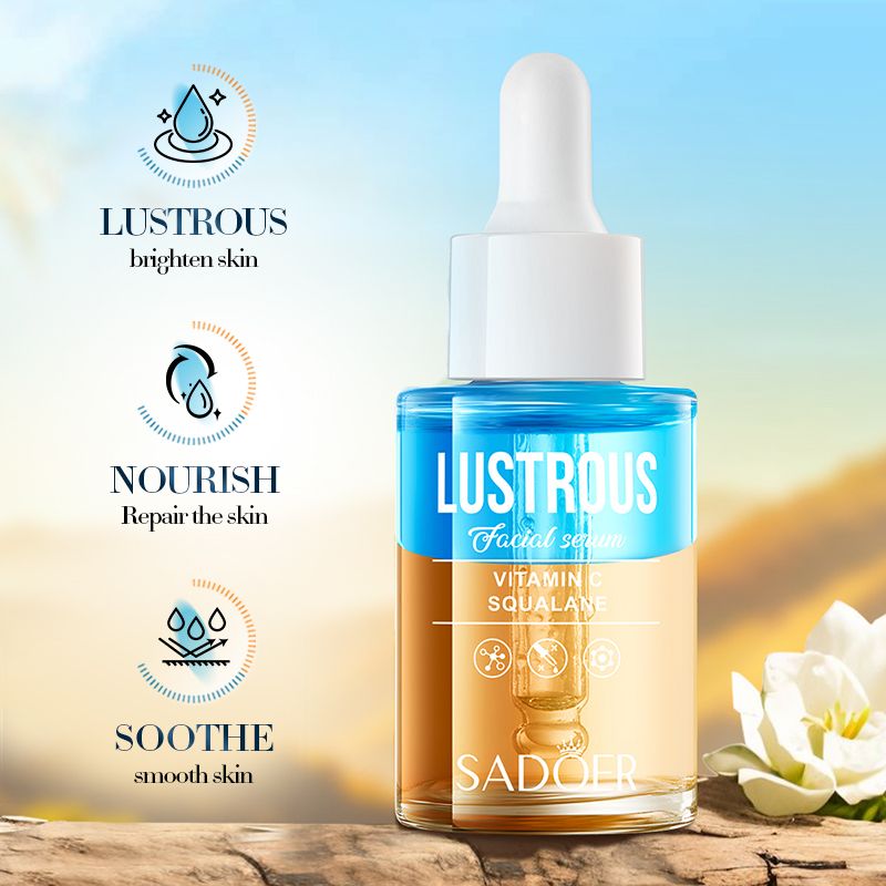 2 in 1 SADOER Vitamin C Squalane Lustrous Facial Serum + Hyaluronic Rosehip Oil Hydrating Facial Serum for Intensive Hydration, Even Skin Tone, Moisturizing, Soothing , Nourishing