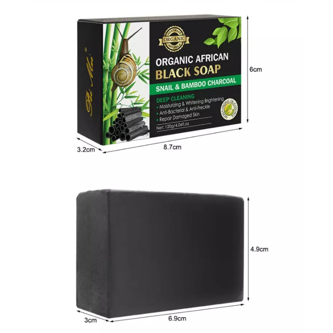 Pei Mei Organic African Black Soap With Snail & Bamboo Charcoal - Moisturizing Brightening Antibacterial Anti-Freckle Repair skin