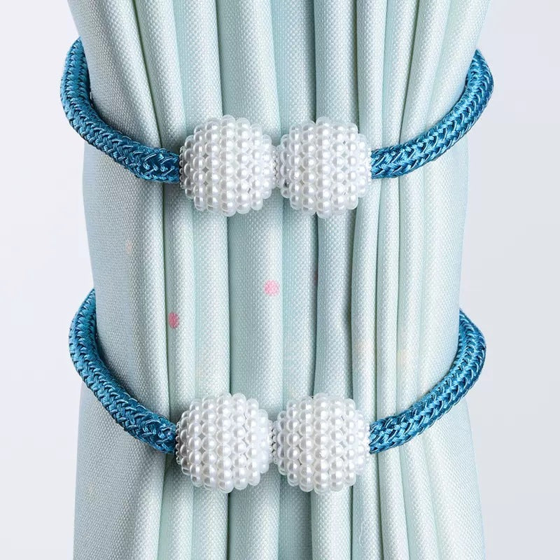 Magnetic Curtain Tiebacks Clips - Window Tie Backs Holders Curtain Buckle Tether Curtain Home Decoration Pearl Magnetic Buckle for Office Decorative Rope Holdbacks Classic Tiebacks Design