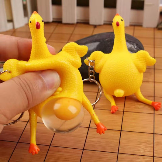 1pc Funny Squeeze Chicken Laying Egg Keychain Anti-Stress Tricky Toys Gag Children's Gift