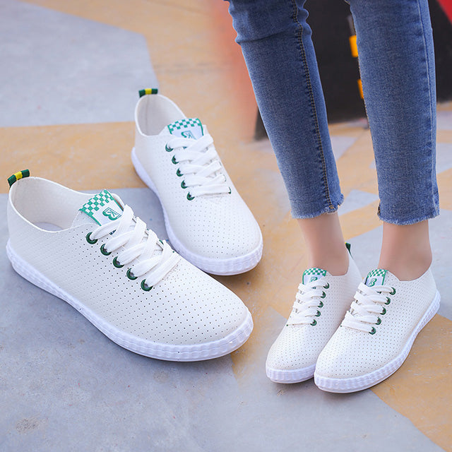 ASSKLO Women's Shoes Large Size Small White Shoes Flats Casual Shoes Sneakers Version Lace-up Soft Leather Shoes Ladies Shoes Girls School Outdoor student Shoes Fashion Round Toe Comfort white blue