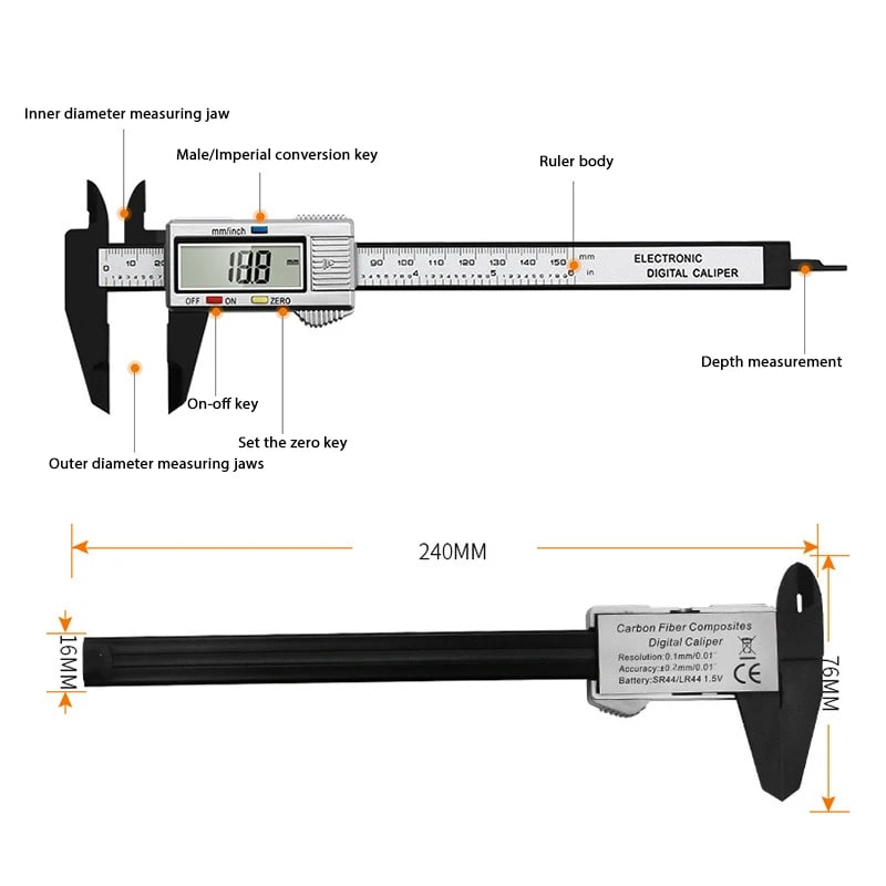 Electronic Digital Display Vernier Caliper Electric Micrometer Measuring Digital Ruler 150mm 0.1mm 6 inch