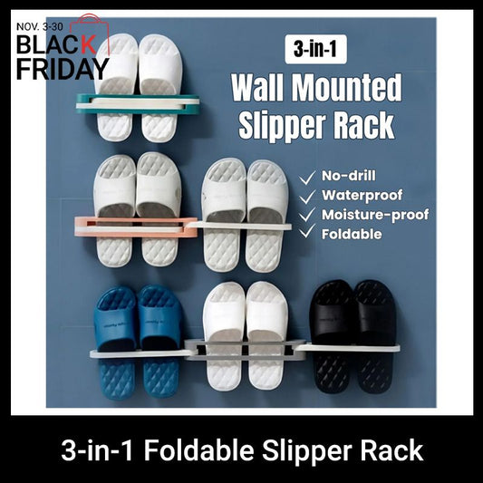 3-in-1 Foldable Slipper Rack Wall Durable Plastic Slipper Holder Adhesive Backing Slipper Organizer Folding Bathroom Shoe Rack Home Hanging Shoe Rack Space Saving Storage No Drill Punch-free