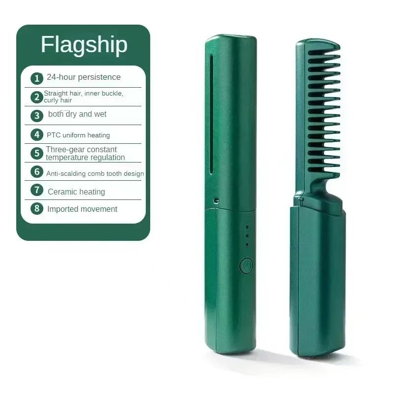 Electric Hot Hair Straighteners USB Charge Hot Comb And Straightening Brush Heating Straight Curly Negative Ion Hot Straightener Hair Styling Tools Hair Beauty Portable Straight Hair Comb Intelligent