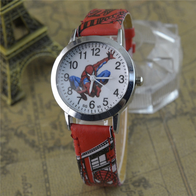 Children's Cartoon Watch Spiderman Leather Strap Quartz Watch Best Child Wristwatch Waterproof Men Watches Boy Gift