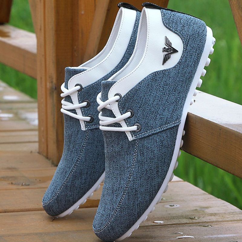 ASSKLO Men Canvas Shoes Men's Bean Shoes Man Sneakers Sports running Shoes Casual Flat Loafers rubber flats shoe Heels Low Top Canvas Lightweight Comfortable Walking Working Driving Cloth Shoes Blue