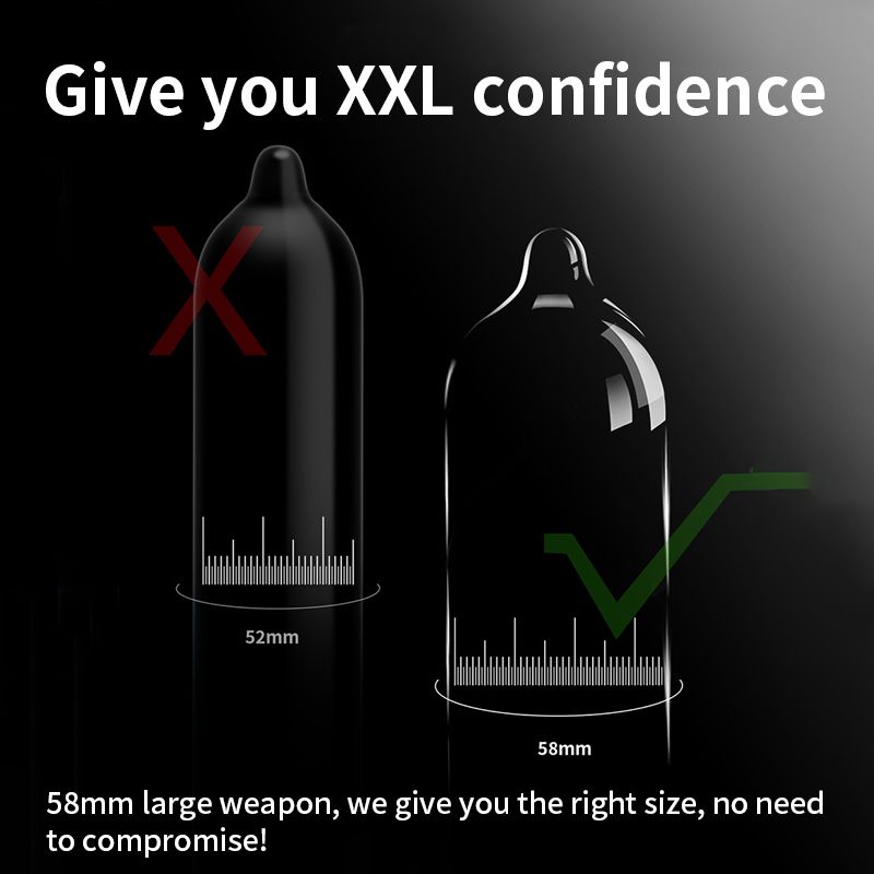 A 58mm extra-large, ultra-thin, extra-large male condom is inserted naked into the penis condom