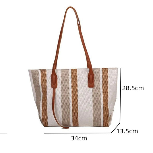 Mateamoda Stylish Vintage Striped Soft Canvas Tote Bag