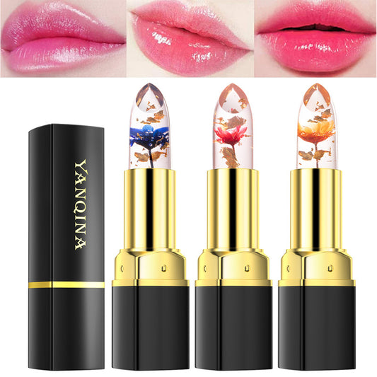 Rose Temperature Color Changing Lipstick Long Lasting Flower Jelly Lipstick Waterproof Lip Balm Non-stick Cup Non-fading Lip Gloss with Moisturizing and Glowing Effects